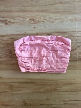 Pink Strapless Ruffled Crop Top